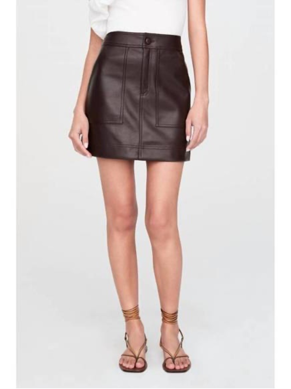 Marie Oliver Braden Faux Leather Skirt in Java Brown Size 6 - Picture 6 of 11